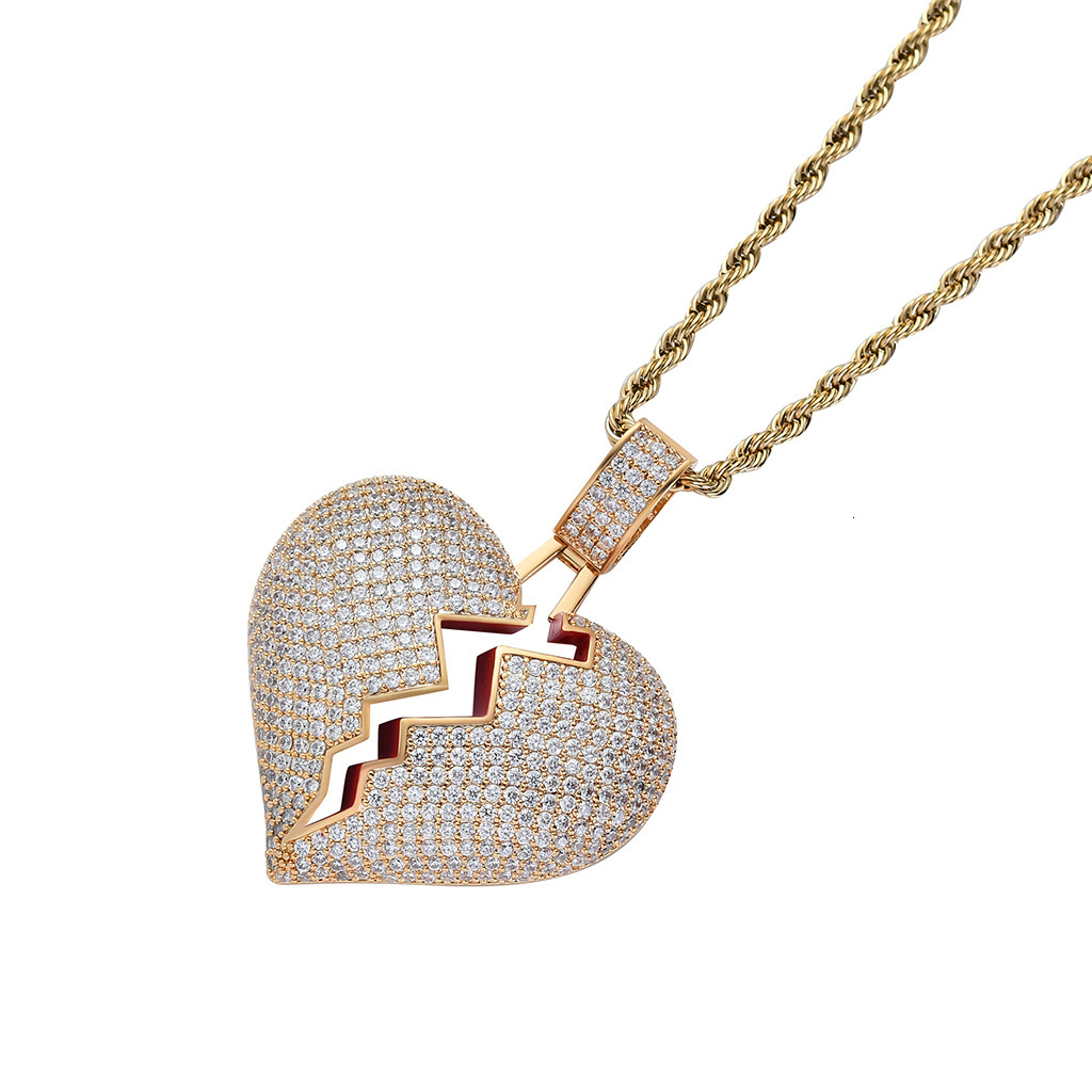 Moissanite Jewelry Swag Heartbreak Pendant Broken Heart Iced Out Hip Hop Necklace For Couples Pass the diamond tester