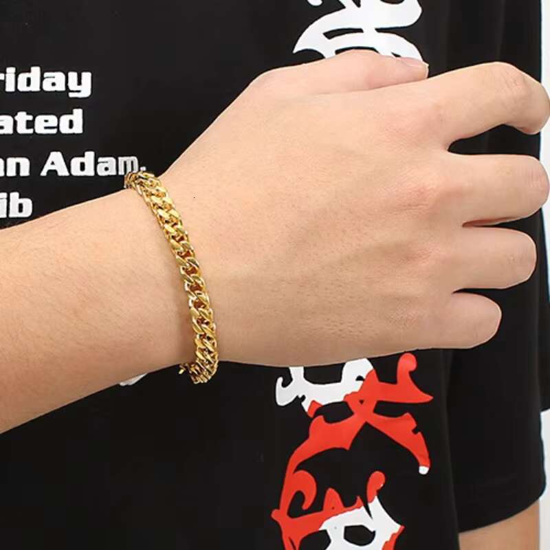Wholesale Hot Sale 18k Gold Plated Cuban Chain Bracelet Stainless Steel Containing Miami Cuban Chain Bracelet Men and Women
