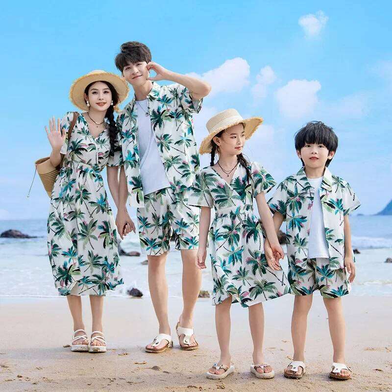 Vacation Couple Look Parent-child Beach Clothes for Sister Brother Family Matching Clothing Mom Daughter Dress Dad Son Outfits