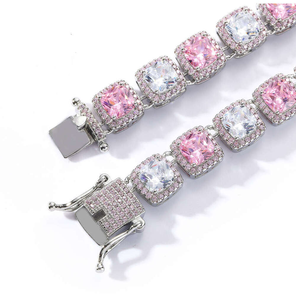 Jewelry 10mm Pink White Zircon Rock Candy Chain Hip Hop Copper Inlaid Cubic Zirconia Unisex Bracelet 8913