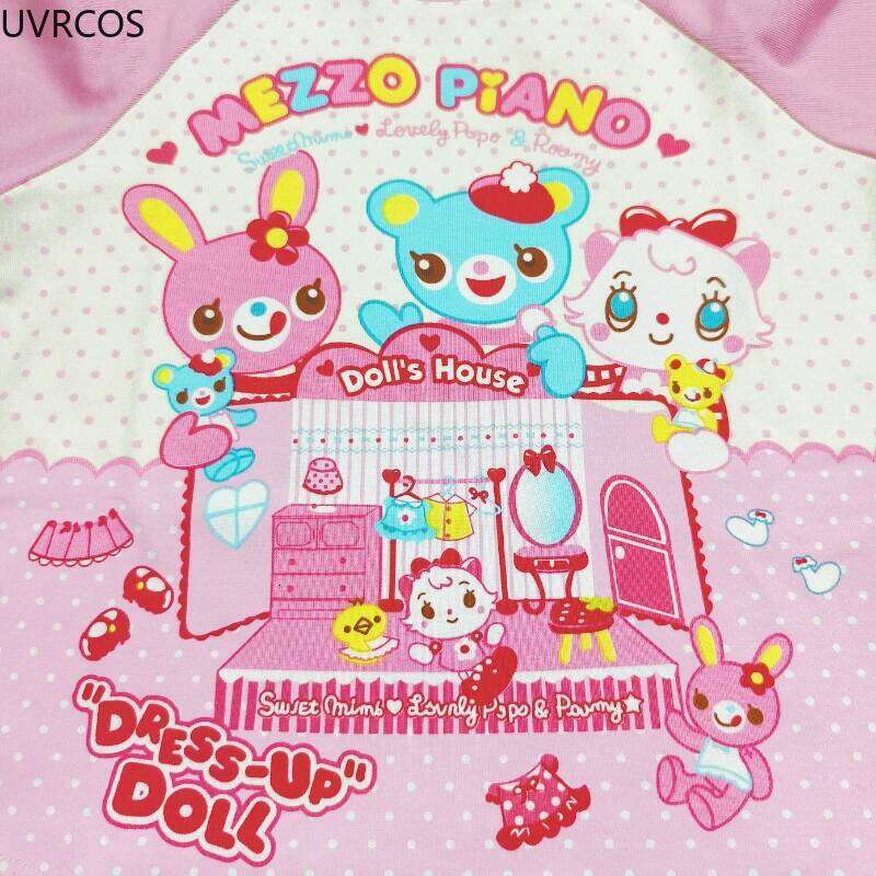 Sweet Lolita Crop Top Cartoon Bunny Bear Print Haruku Contrast Color T-Shirts Japanese Fashion Women Y2k Aesthetic Casual Tees