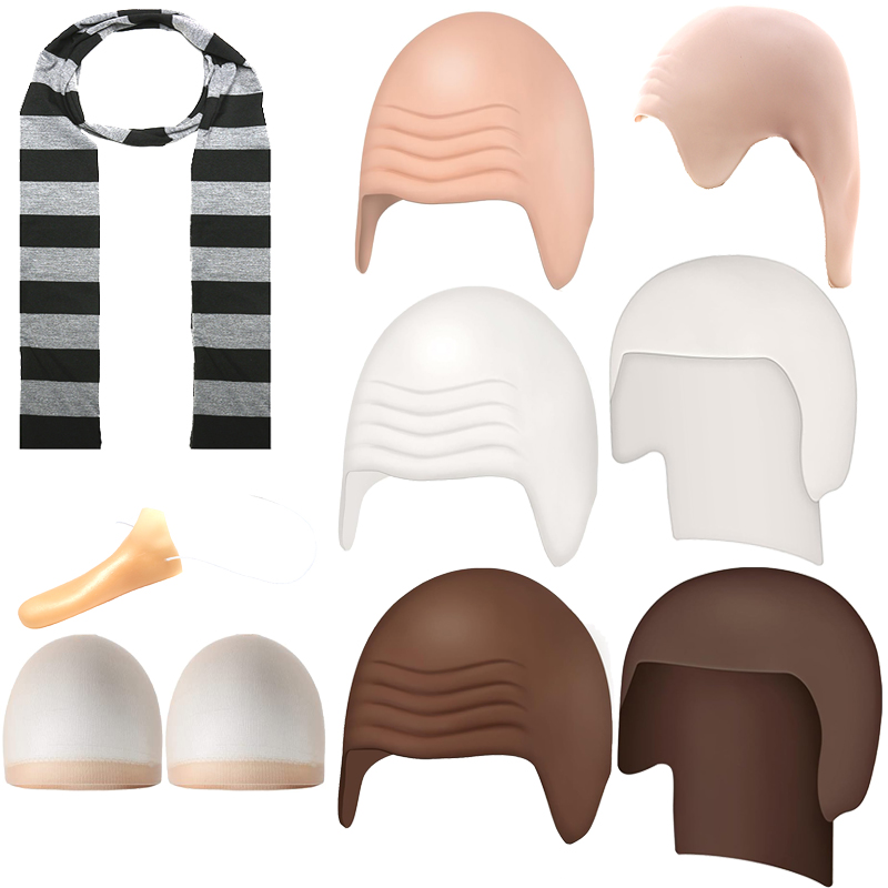 Scalp Long Nose Black Striped Scarf with Hairnet 4-Piece Set for Celebrating Halloween, Christmas, Holiday Shows, Role Play Parties, Little Yellow Man