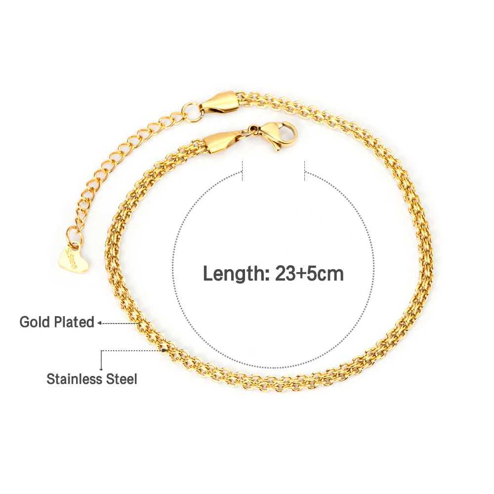 New Modern Womens Fashion Delicate Twist Chains Anklets Stainless Steel Gold Color Foot Bracelet Summer Beach Party Accessory U250624