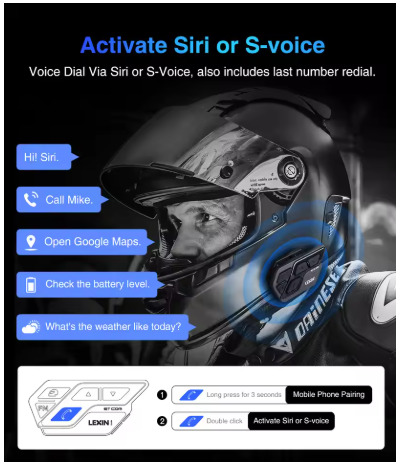 LEXIN ET COM Helmet Intercom Motorcycle Bluetooth v5.0 with 6 DIY Color, Waterproof&FM Radio Headsets