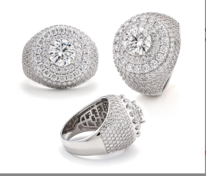 Fashion Fine Jewelry 2 Ct Central Cluster Ring Real Gold Plated 925 Silver Rings Men Iced Out VVS Moissanite Ring