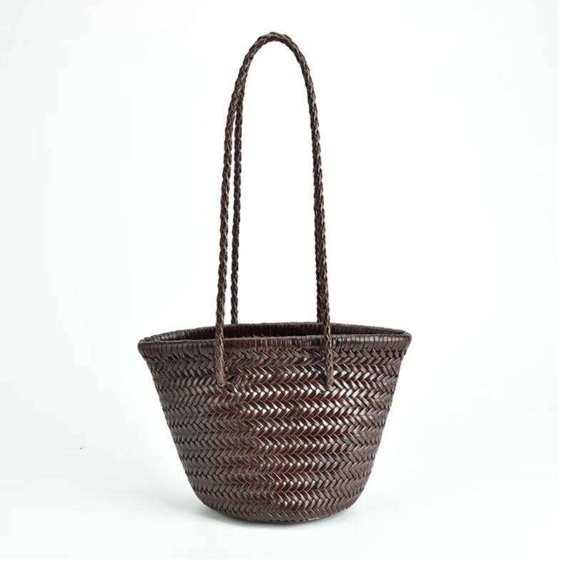 bags Vintage Genuine Leather Hand Tote Top Quality Women Weave Basket Shopping Bags Travelling Beach Hobos Handbag