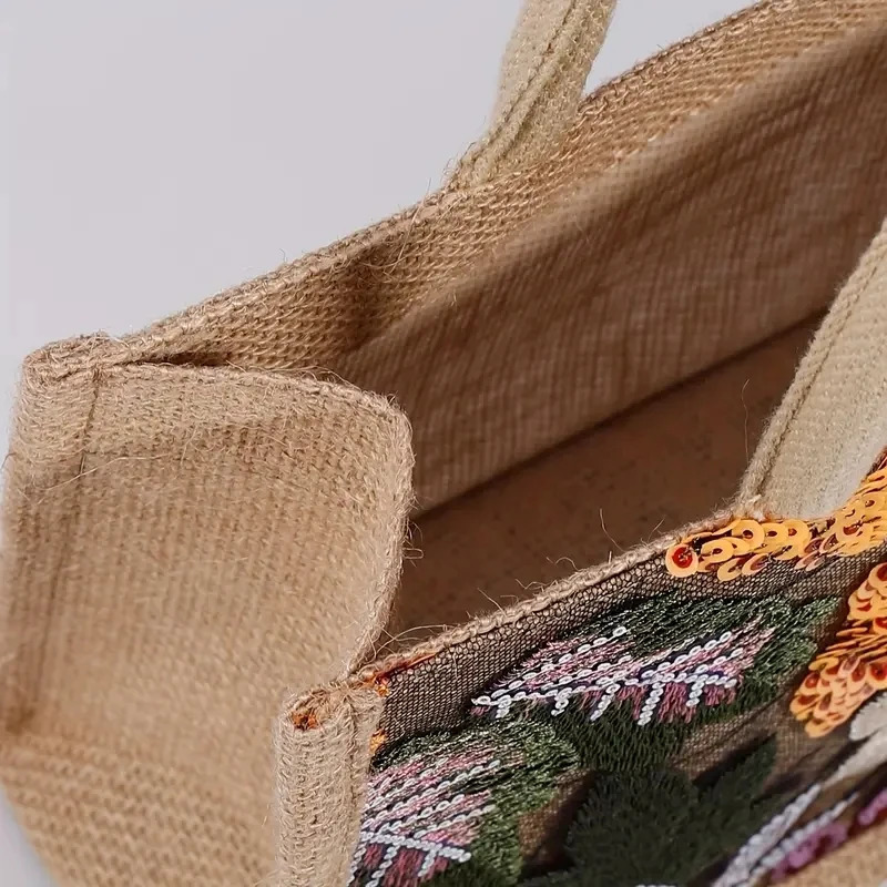 Fashion Sequins Embroidery Small Tote Bag Elegant Floral Women Handbags Casual Summer Beach Bags Vacation Satchel 250624