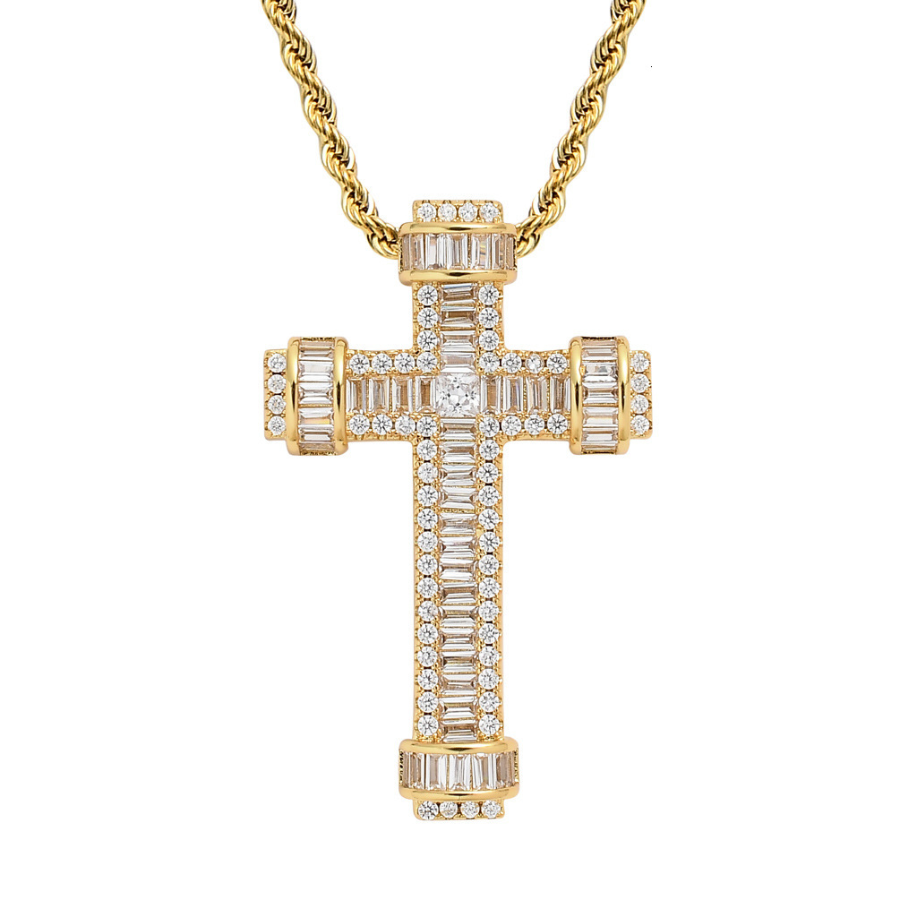 Luxury Moissanite Iced Out Cross Hip Hop Pendant Bling Men's Trendy Necklace Accessory Pass the diamond tester