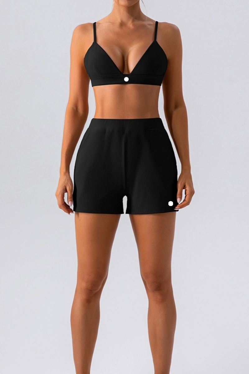 Yoga Womens Set Shorts Sports lingerie Two Piece Set Pants bralette Fitness Lo Gym With Pockets Leggings