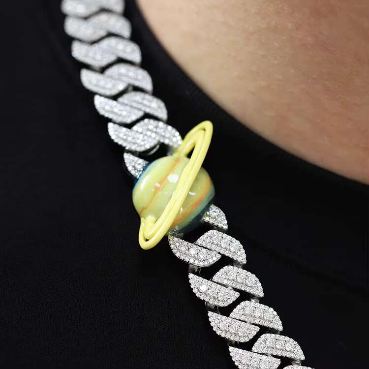 Fashion Design Planet Necklace 16mm Wide Iced Out Chain Moissanite Diamond Cuban Link Chain for Fine Jewelry