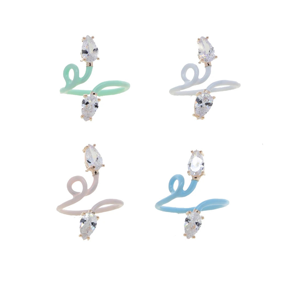 Rainbow Enamel Adjust Rings for Women Bezel Mulitishape Water Drop Marquise Heart Cubic Zirconia Fashion Jewelry for Party 250624