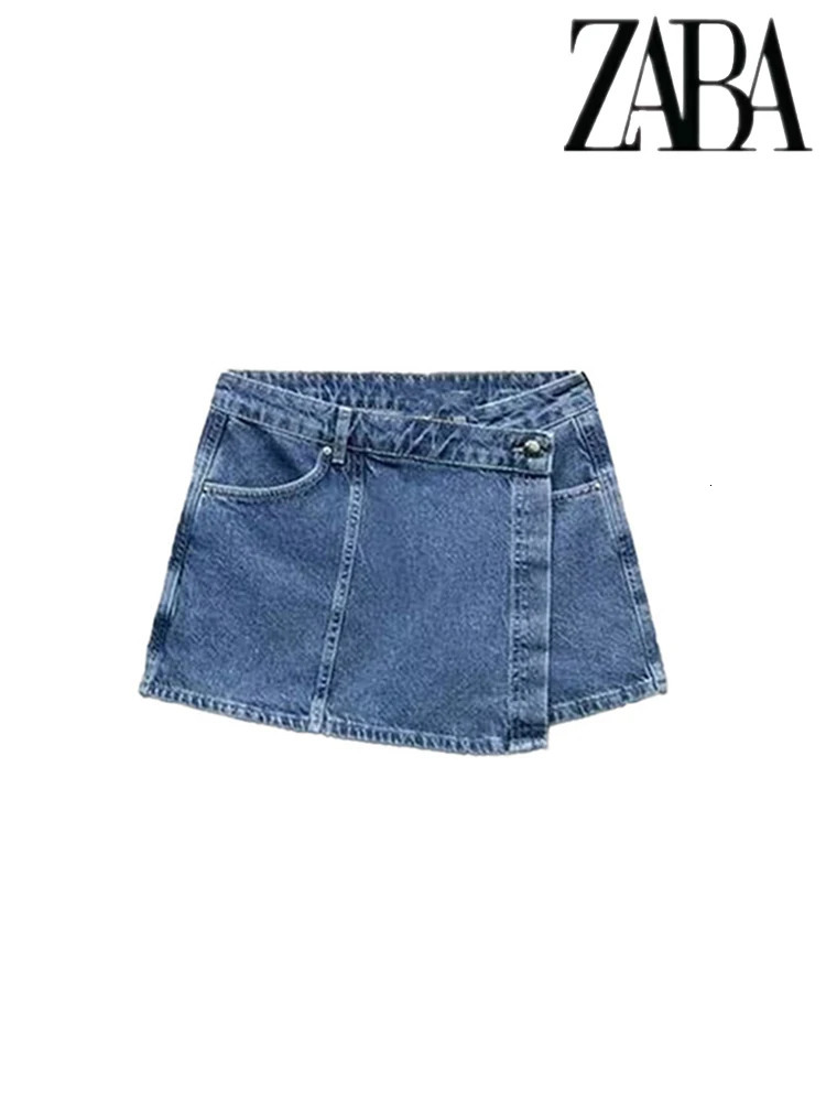 TRAF Womens Pocket Decoration Loose Denim Suit Casual Lapel Short Shirt Asymmetric Skirt Versatile Two Piece Set 250614