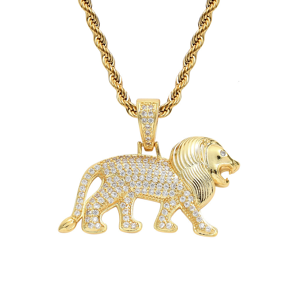 New Arrival Luxury Moissanite Jewelry Lion Pendant Iced Out Diamond Hip Hop Swag Bold Men's 18K Gold Trendy Necklace Pass the diamond tester