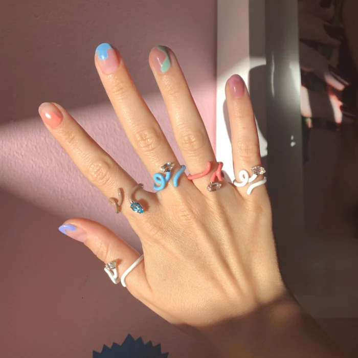 Rainbow Enamel Adjust Rings for Women Bezel Mulitishape Water Drop Marquise Heart Cubic Zirconia Fashion Jewelry for Party 250624