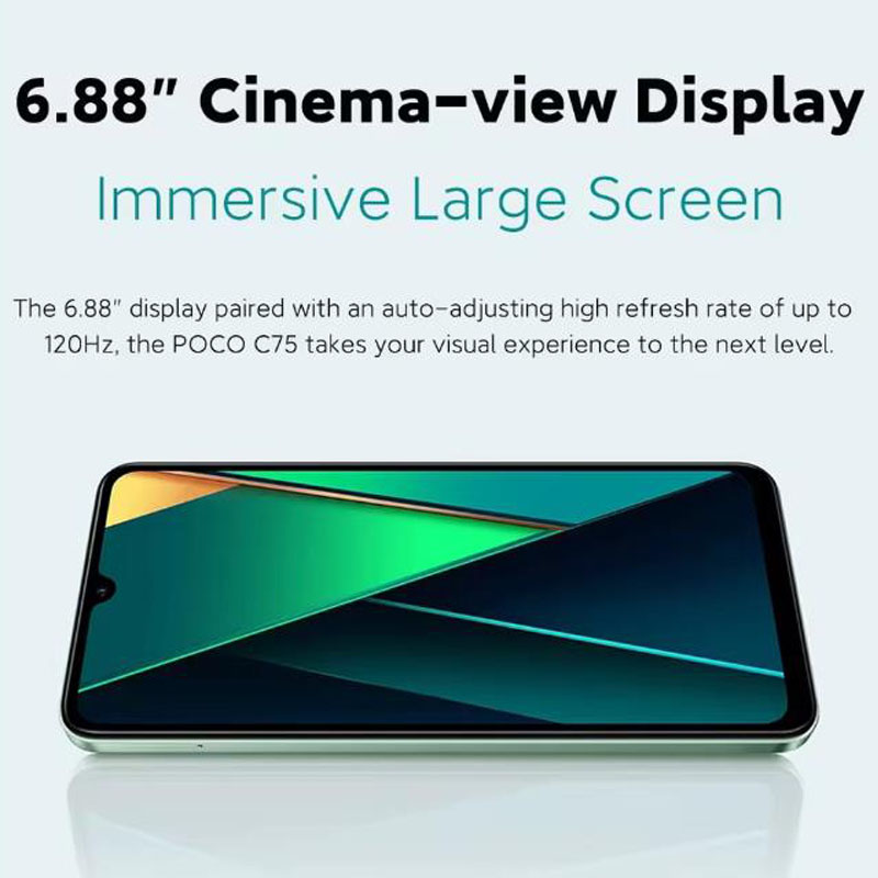 Global Version POCO C75 Smartphone Helio G81-Ultra Immersive 6.88" Display Massive 5160mAh(typ) Battery Clear 50MP Dual Camera