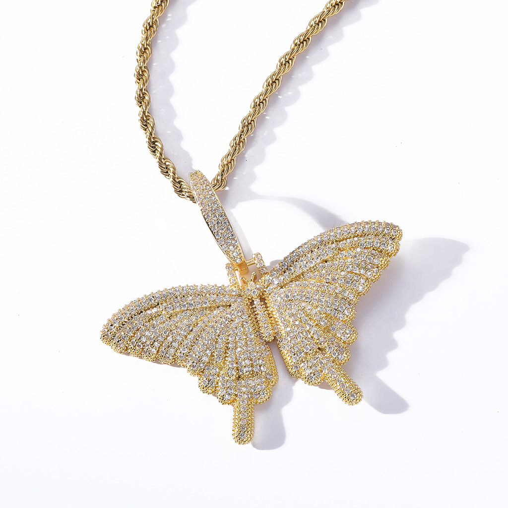 Iced Out Small Butterfly Pendant Necklace Streetwear Unisex Hip Hop Moissanite Jewelry Pass the diamond tester
