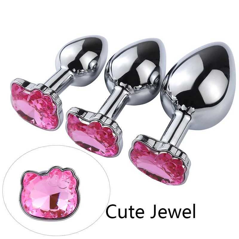 Steel Couples Games Metal Stainless Anal Butt Plug Crystal Hole Kitty Cat Face Bead Masturbator Sex Toys for Men/Women W250624