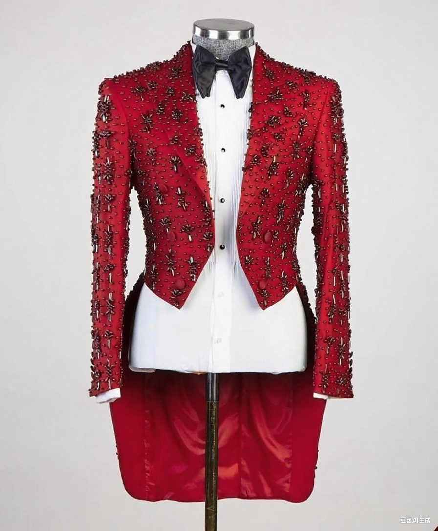 Red Mens Long Jacket Blazer Irregular Hem Beads Groom Wedding Tuxedo Formal Tailored Party Birthday Wear 2 Pieces Customized