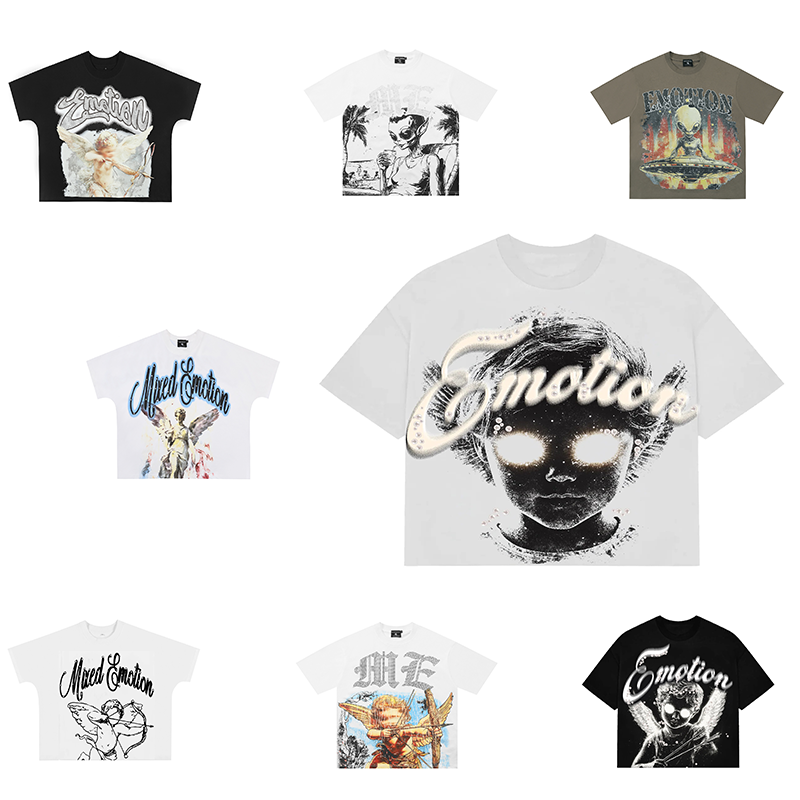 Men's Designer t shirts summer letter pearl short sleeve MIXED EMOTION T-shirts for men streetwear cotton loose crew neck top tees oversized unis