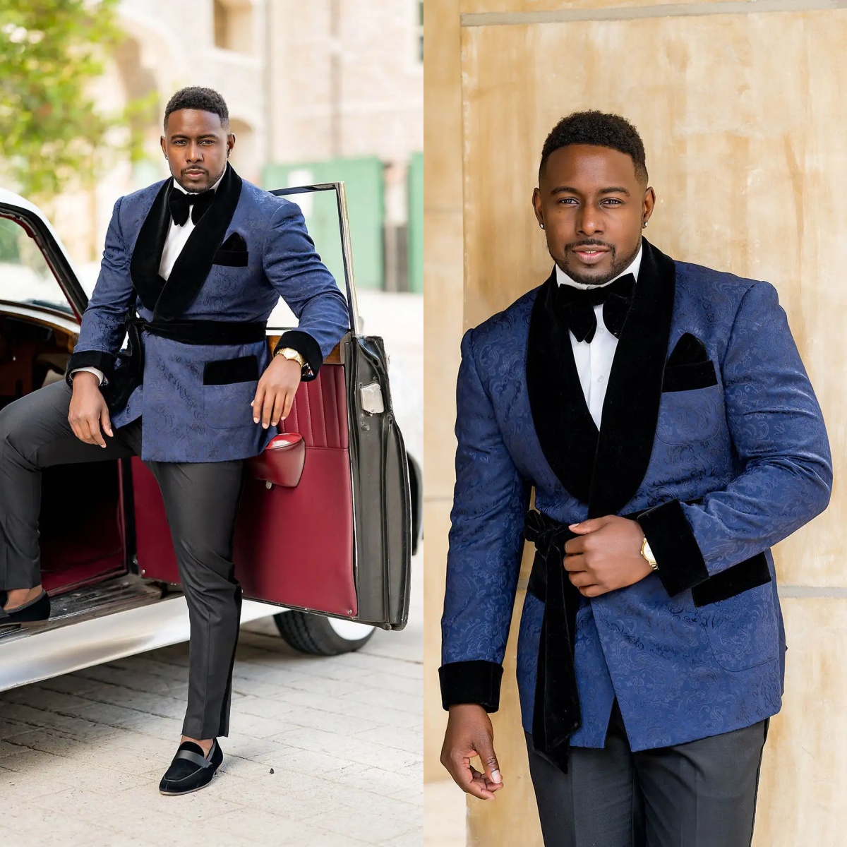 Plus Size Wedding Tuxedos 2 Piece Set Jacket Pant Jacquard Men Suit With Belt Fashion Groom Wear Party Show Suits Customized