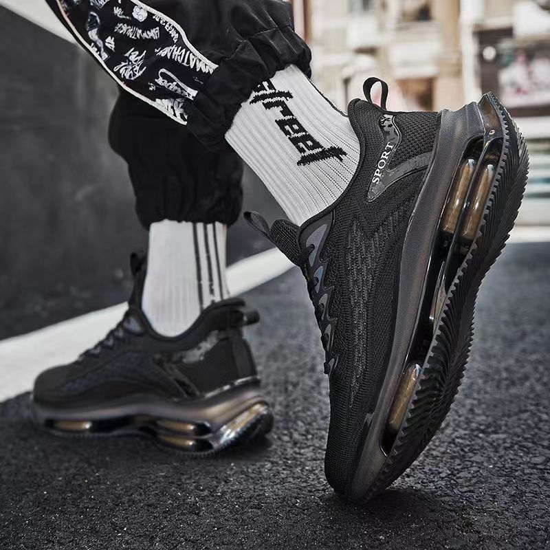 8021-New Air Cushion Spring Men's Shoes Flying Woven Mesh Breathable Sneakers Casual Shoes Air Cushion Shock Absorbing Heightened Running Basketball Shoes