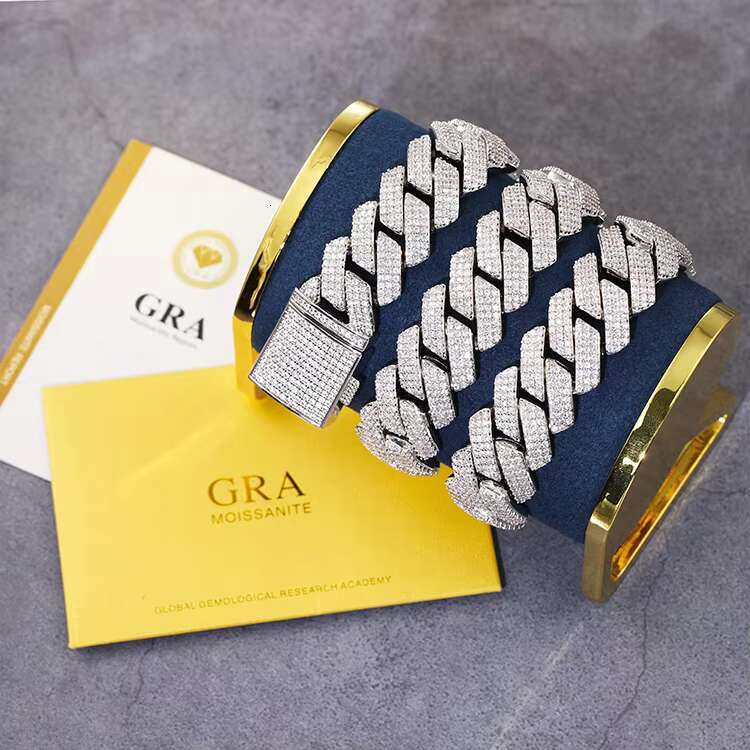 Heavy Cuban Chain 3rows 20mm Wide Sterling Silver Iced Out Moissanite Cuban Link Chain Man Hip Hop Necklace