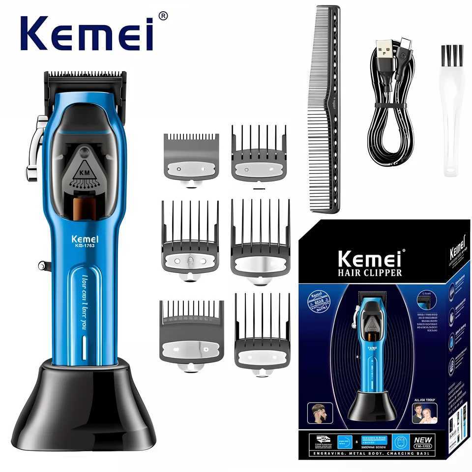 Kemei KM-1763 9000RPM Hair Clipper Powerful Hair Trimmers Electric Barber Hair Cutting Machine Adjustable Metal Clippers for MenXJ250624