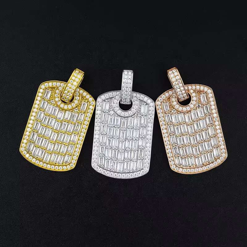 New Hip Hop Jewelry Pass Diamond Tester 925 Silver Iced Out Emerald Cut Moissanite Dog Tags Pendant for Men Women Chain Party