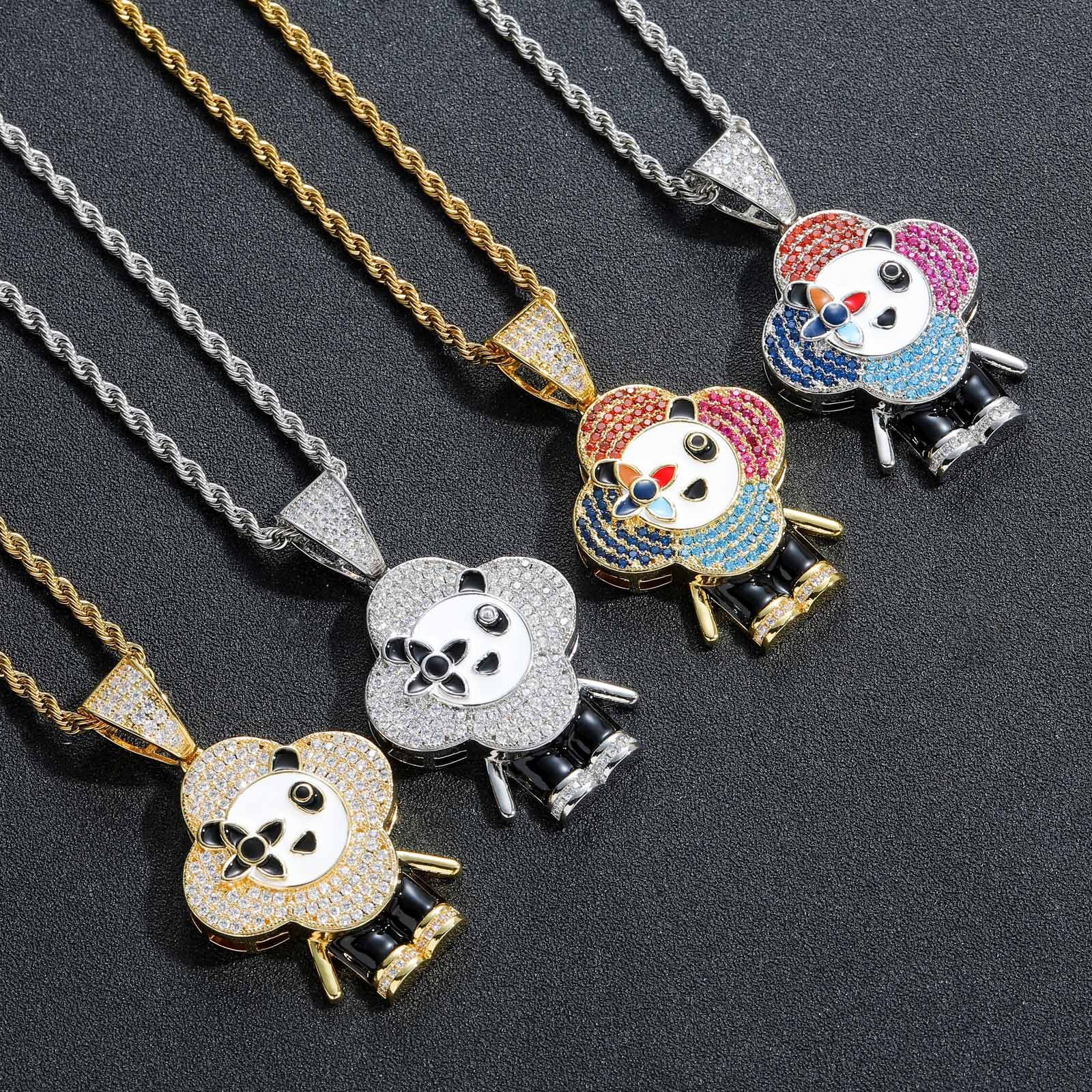 New Luxury Moissanite Iced Out Bling Hip Hop Unisex Trendy Cartoon Labubu Pendant Necklace Pass the diamond tester