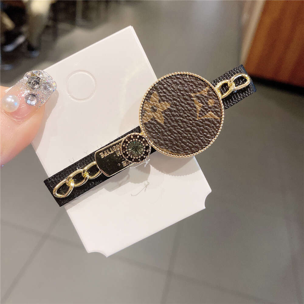 DHcollections Korean New Hair Cartoon Chain Metal Side Printed Leather Bangs Clip Kuaishou Same Style