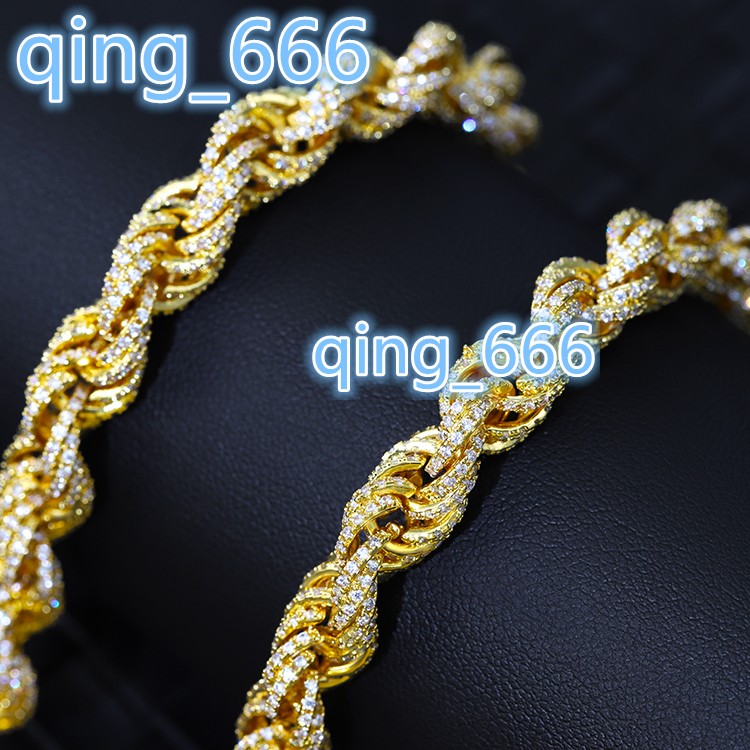 Yu Ying 8mm Wide 925 Solid Silver with GRA VVS Moissanite Diamond Rope Cuban Link for Men Necklace