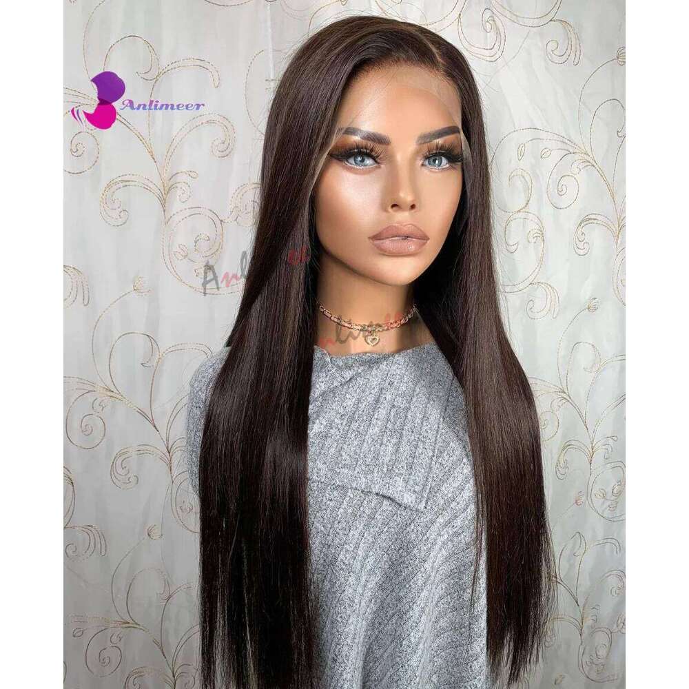Darkest Brown Human Hair Black Pure 2# Colored Long Straight Left Side Part Wigs for Women