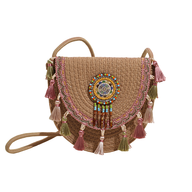 New ethnic style woven for seaside vacation, one shoulder crossbody phone bag