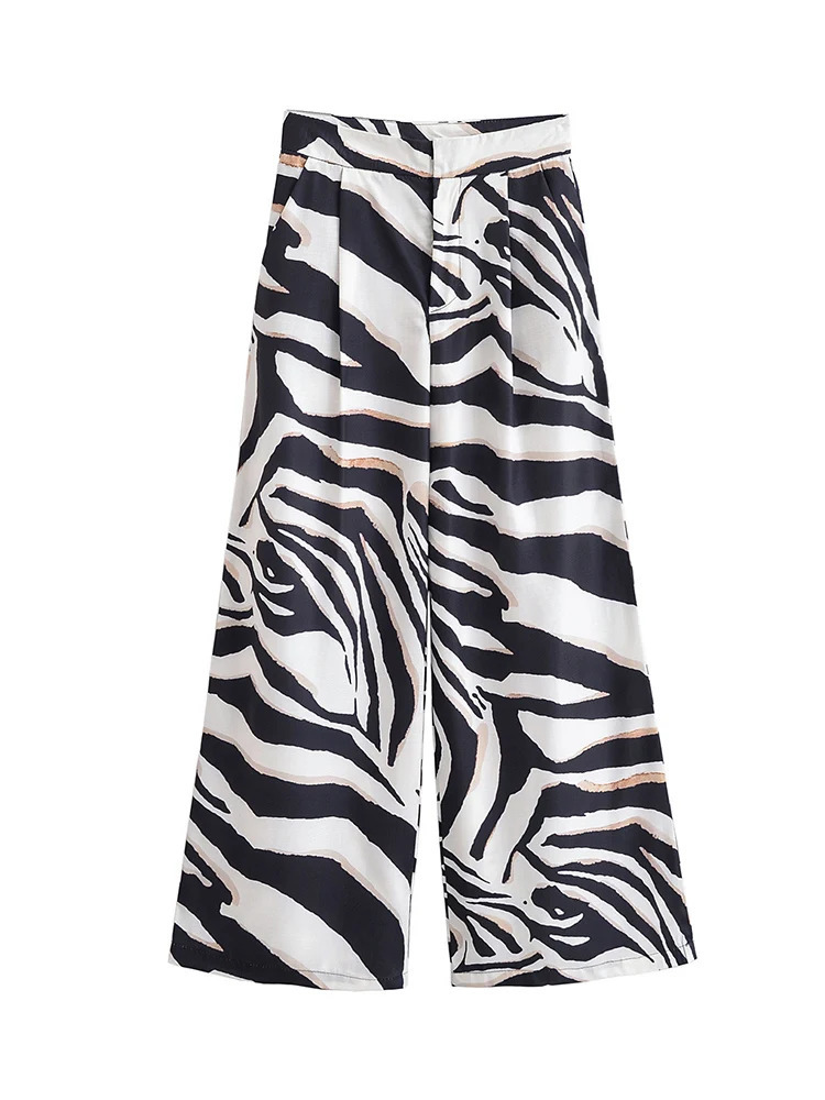 TFMLN 2025 Causal Striped Halter Top Pant Set Summer Elegant Backless Sleeveless Zipper Pleated Wide Leg Pants Outfits 250616