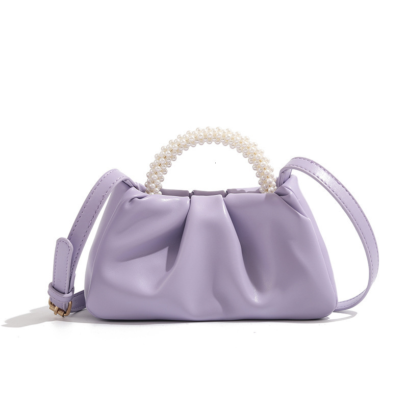 Sweet Girl Pearl Handbag Women Fashion Versatile Pleated Crossbody Cloud Mini Phone Small Bag