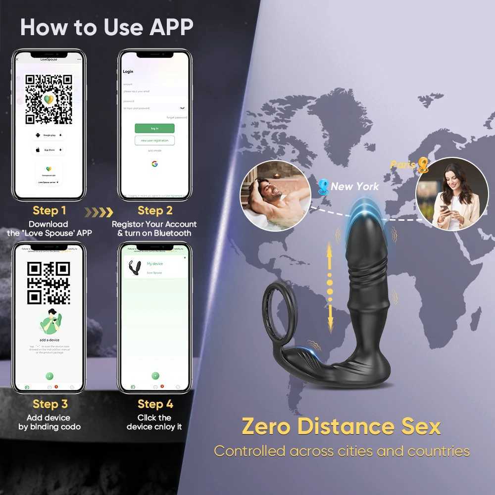 Male Thrusting Prostate Massager Bluetooth APP Vibrator for Men Gay Wireless Remote Prostate Stimulator Sex Toy for Couples W250624