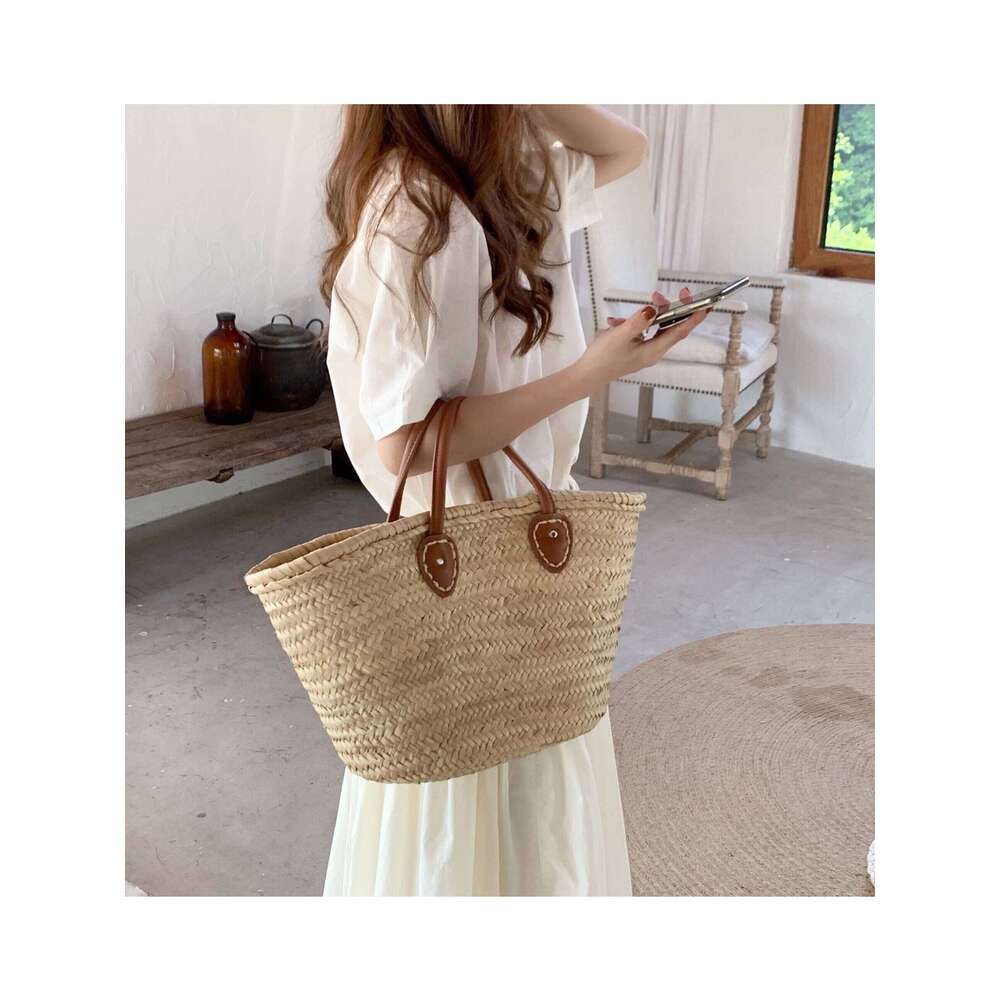 BIG Summer Handmade Bags Women Weaving Ladies Straw Wrapped Beach Bag Rattan Kintted Top Handle Handbags Travel Totes