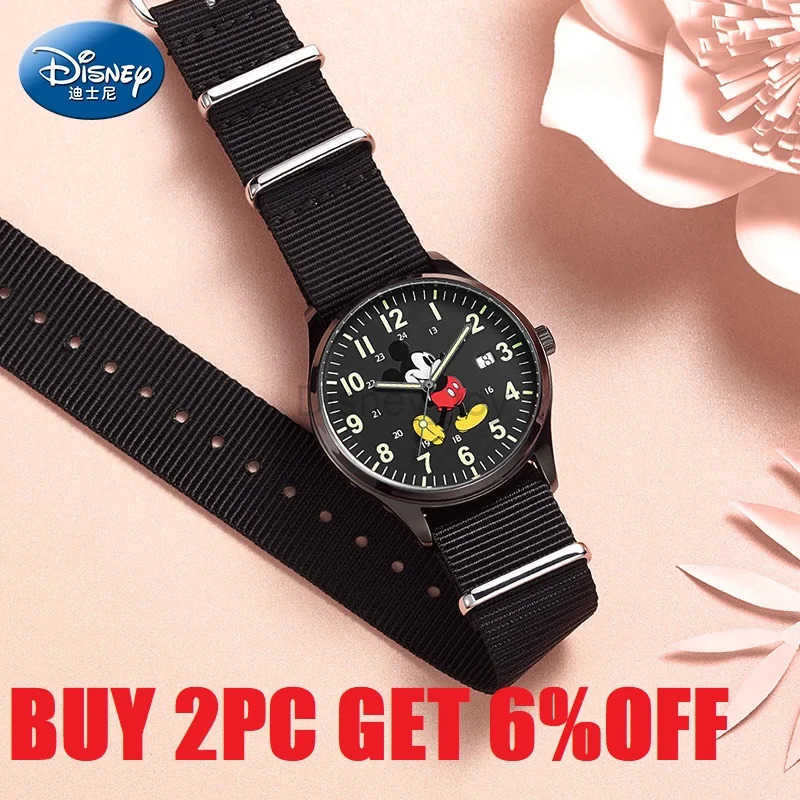 Disney For Women Men Unisex Watch Mickey Minnie Mouse Quartz Wristwatch Cartoon Dial Date Calendar Luminous Hand Youth New Clock Y250624