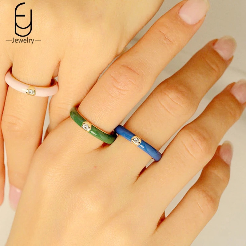 Colorful Enamel Summer 18K Gold Rings Shiny Rings Fashion Wedding Engagement Rings for Women Party Trend Jewelry 250624