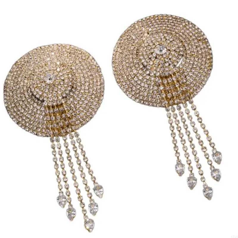 573B Sparkling Rhinestones Tassels Breast Petals Body Chain for Women Raves Party Adhesive Nipple Covers Body Jewelry Pasties W250624