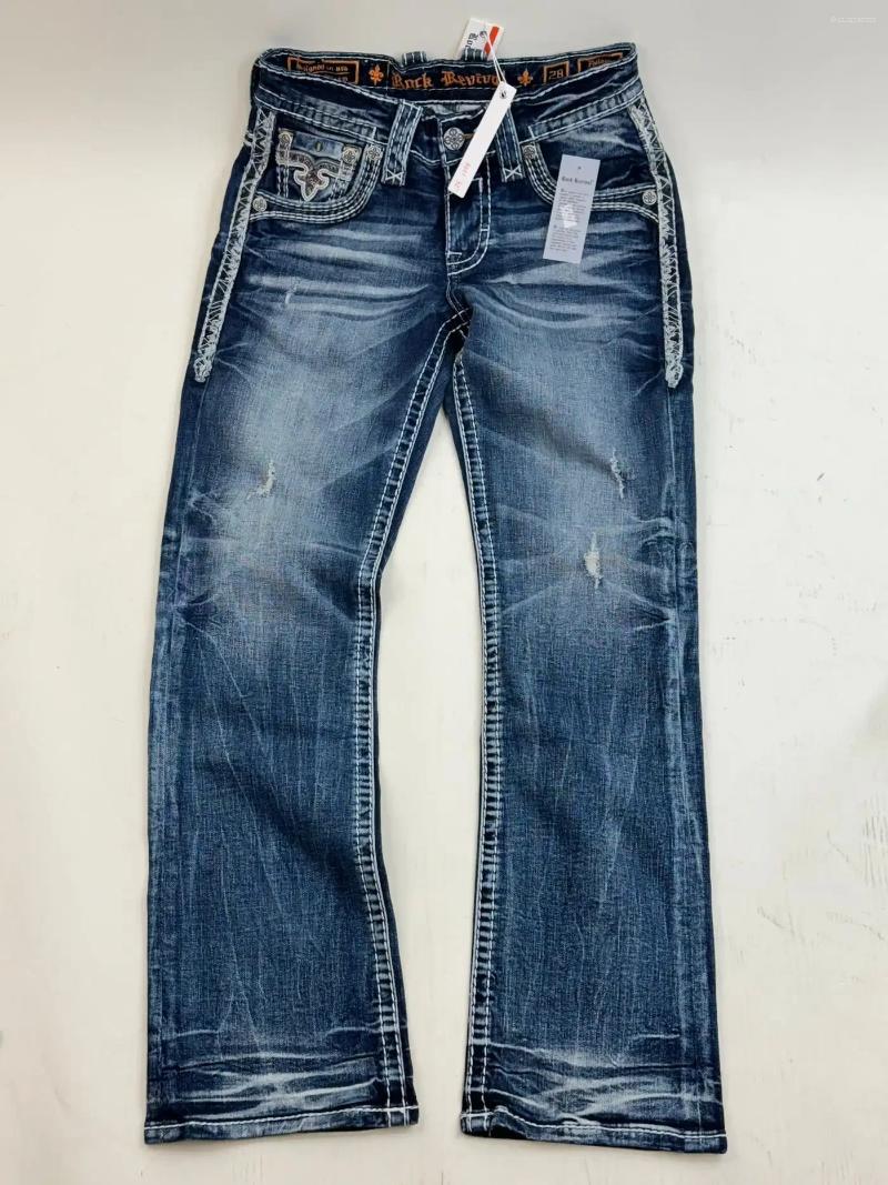 Men's Pants Y2K Gothic Blue Denim Embroidery Harajuku Wide Revival Mens Jeans Foliage Bootcut Women Pocket Hip Hop Streetwear