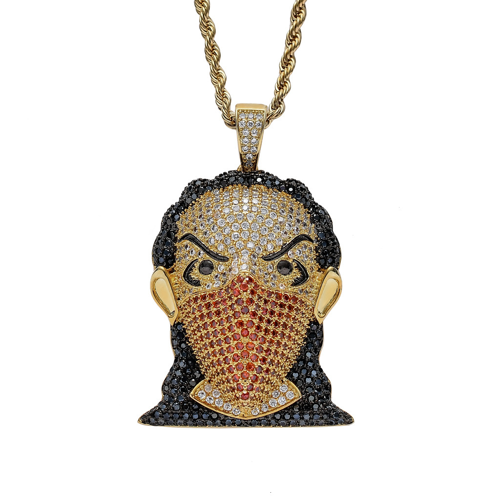 Moissanite Necklace Hip Hop Creative Masked Girl Head Pendant Unique Iced Out Necklace Pass the diamond tester