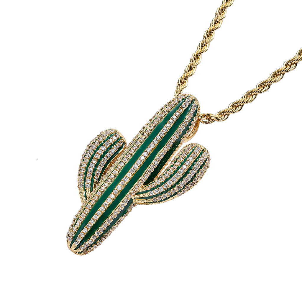 Luxury Moissanite Necklace Hip Hop Cactus Pendant Green Diamond Iced Out Streetwear Trendy Brand Accessory Pass the diamond tester
