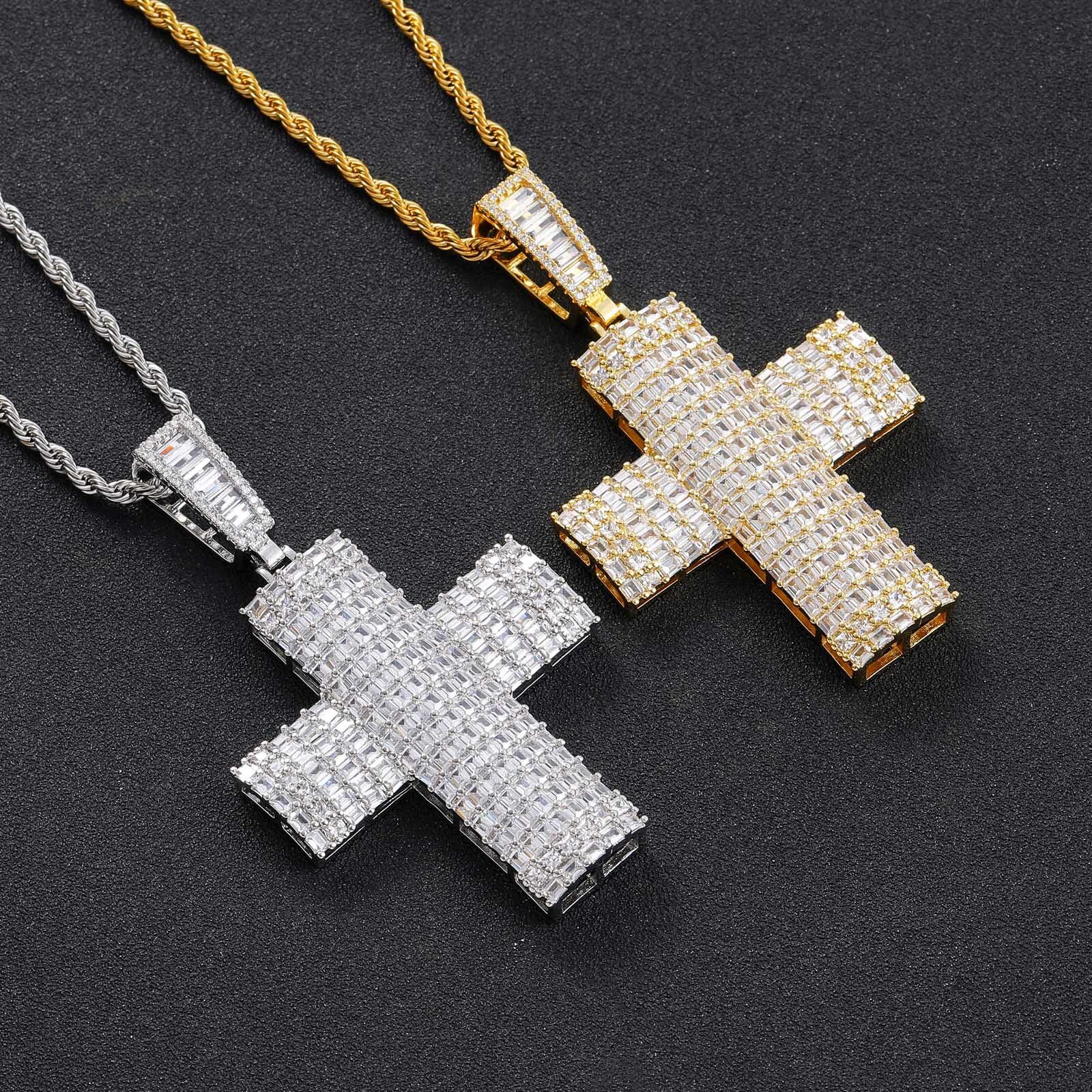 Hip Hop New Style Ice Out Cross Pendant Punk Minimalist Street Cool Men Hip Hop Moissanite Necklace Pass the diamond tester