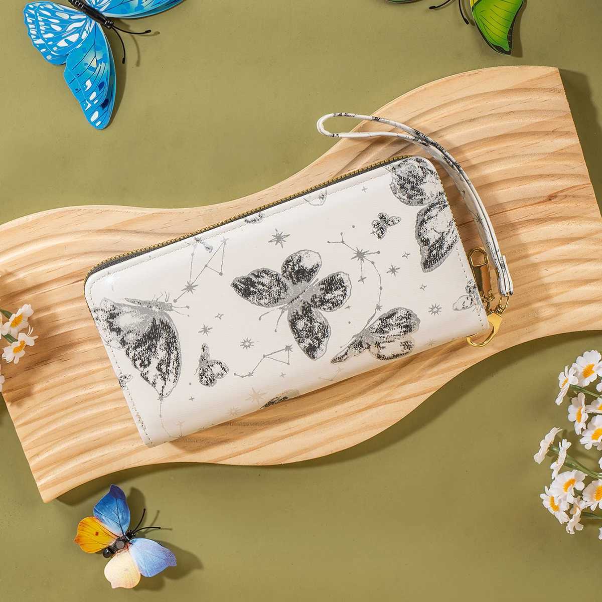 Womens LG Wallet New Chinese Butterfly Print Fresh Girl Fi Korean Large Capacity Card Coin Storage Zipper PouchXJ250624