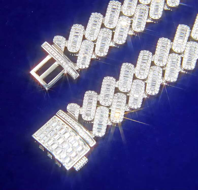 Fashion Design 19mm Wide 925 Silver GRA Baguettes Moissanite Diamond Cuban Link Chain for Mens Rapper Hip Hop Necklace