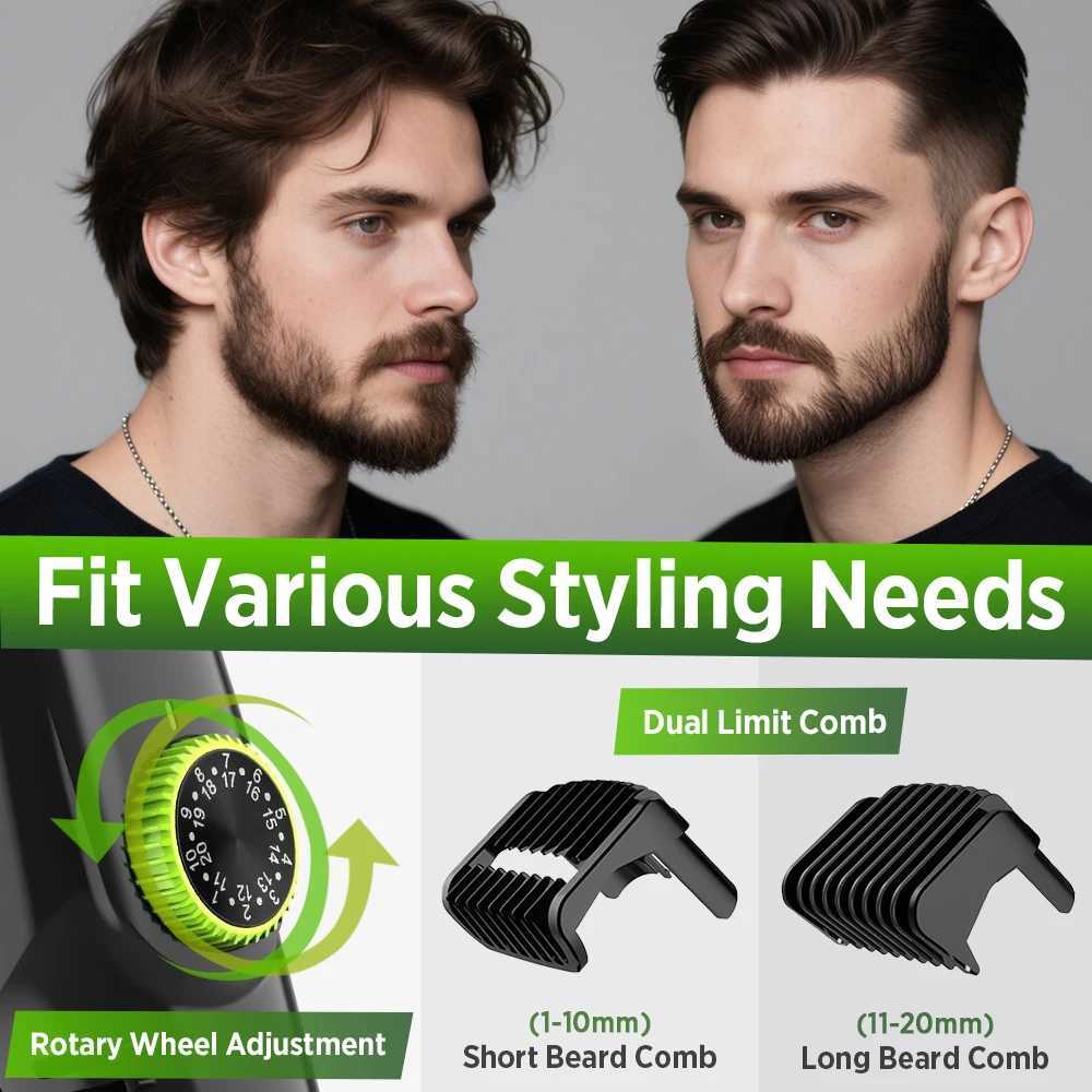 Cordless Rechargeable Men Beard Trimmer Electric Shaver Vacuum Hair Clipper with 2 Guide Combs for Mustache Sideburns Grooming XJ250624