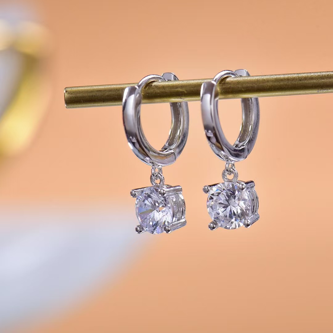 Moissanite Stud Earrings with Four-Claw Setting | 925 Sterling Silver Plated White Gold | Ultra Sparkle & Trendy Design