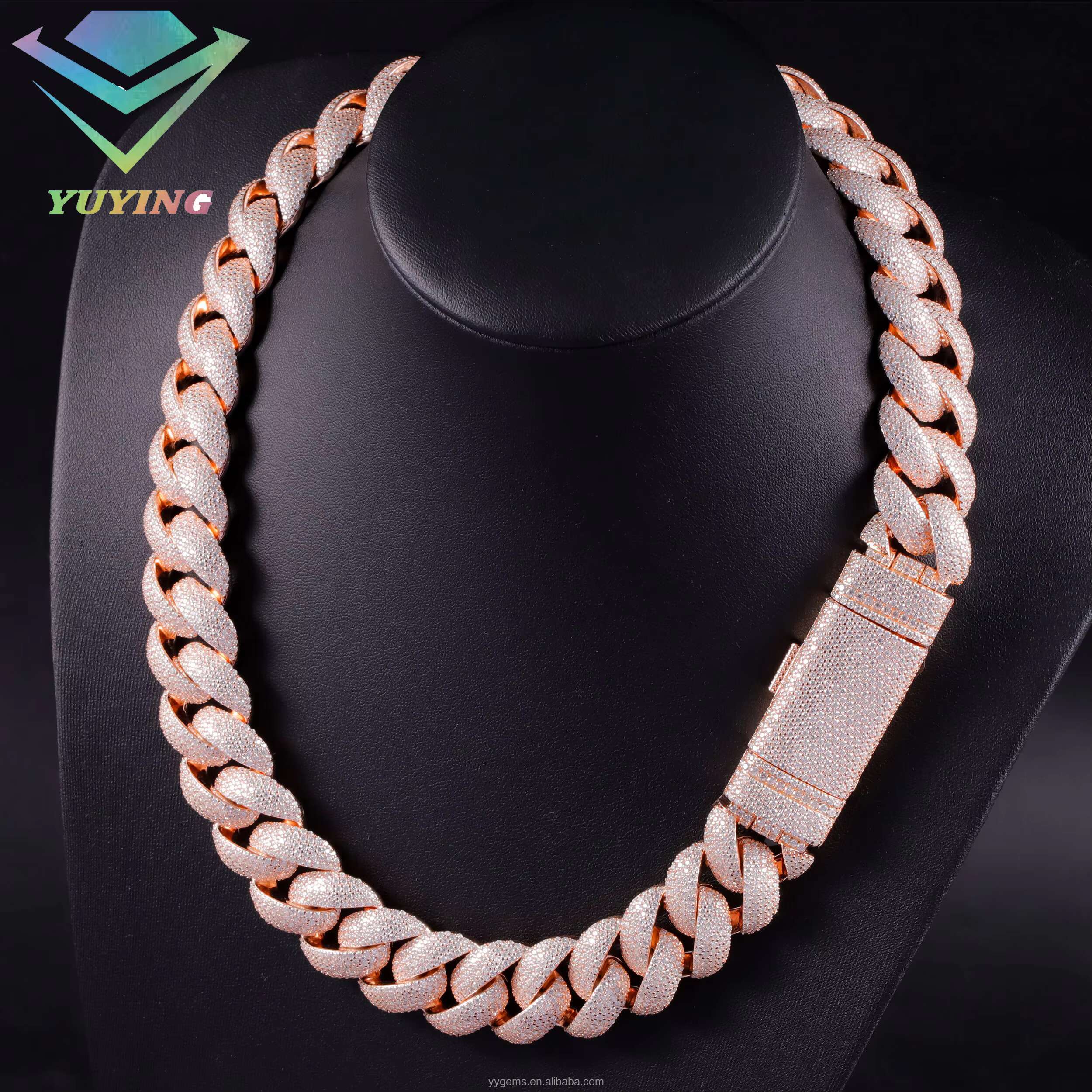 Hip Hop Yellow Gold 22mm Wide Necklace S925 Silver VVS Moissanite Iced Out Diamond Cuban Link for Men