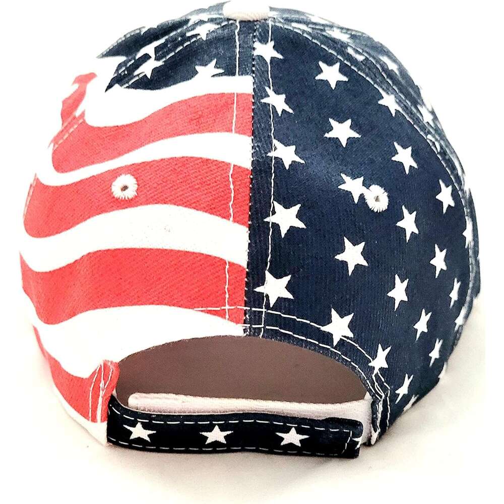 American Patriotic Flag Baseball Cap Hat in Red, White Navy Blue Stars and Wavy Stripes,OS, Red White Blue, One Size